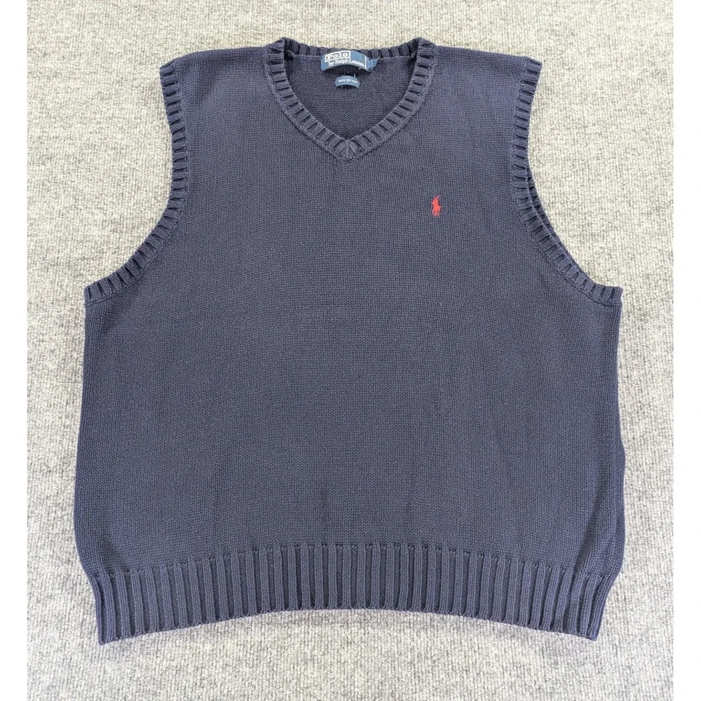 Vintage Y2K Polo Ralph Lauren V Neck Sweater Vest Men's Size XXL Navy Blue